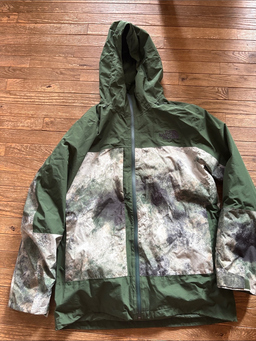 The North Face Olive Green Hooded Jacket with Camouflage Panels